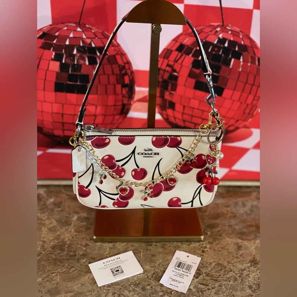 COACH NWT Nolita 19 With Cherry Print With UNBRANDED Cherry Bag Chain AND Charm